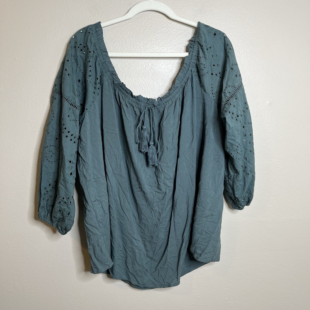 Women's Blouse‎ 2x Boho Eyelet Tassel NWT Plus Round Cottage Milkmaid Peasant